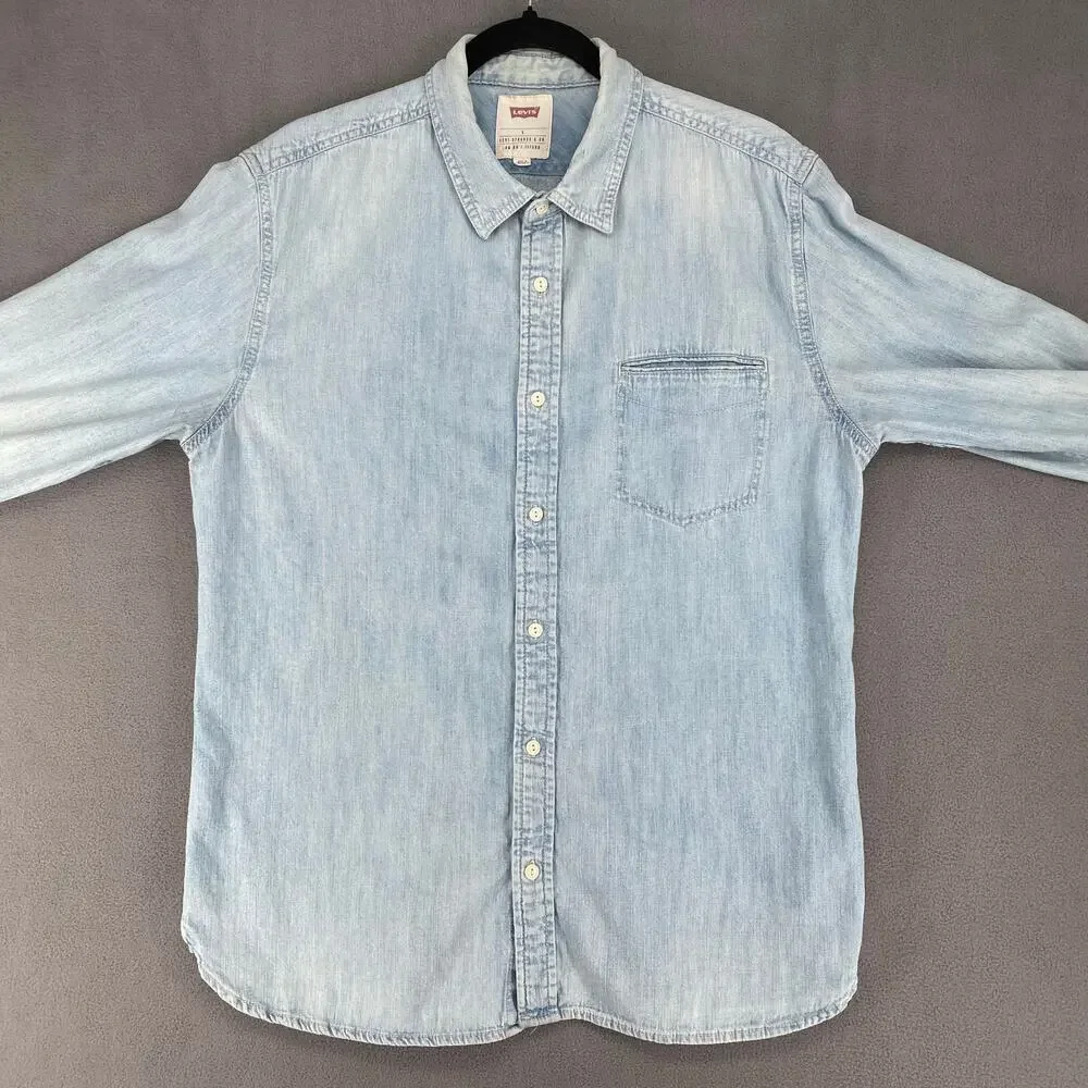 Levis Western Boho Long‎ Sleeve Button Down Mens? Unisex L Faded Light Blue Wash